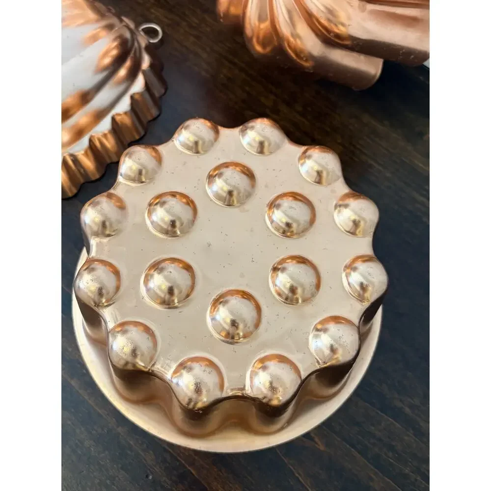 Vtg Copper Tone Jello Molds Set of 5 Heart-Bundt-Melon Cottagecore Grandma Core